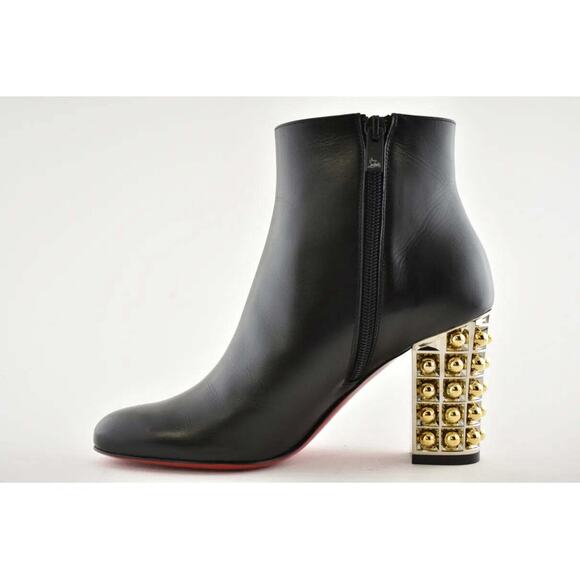 Christian Louboutin Vasa Booty 85 Black Leather Silver Gold Heel Ankle Boot 36 - Picture 2 of 8